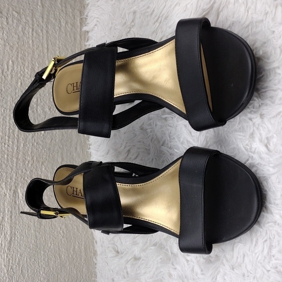 Chaps Black Faux Leather Almond Open Toe High Blocked Heel Slingback Sandal - Picture 2 of 15